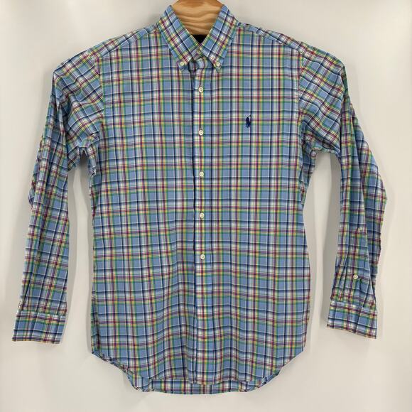 Ralph Lauren Medium Blue Green Multicolor Plaid Long Sleeve Button Down Shirt - Picture 4 of 5